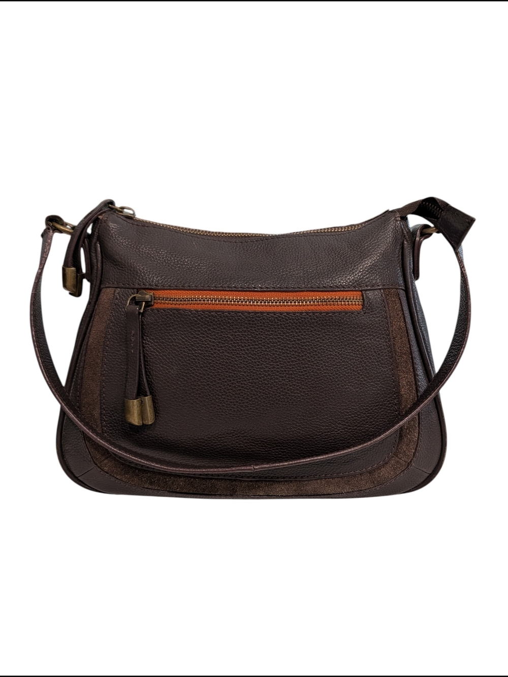 Eddie Bauer Brown Pebbled Leather Hobo Shoulder Bag Brass Zip Y2K